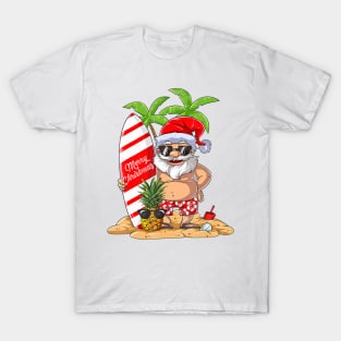 Christmas In July Santa Hawaiian Summer Surf Surfing Surfer T-Shirt